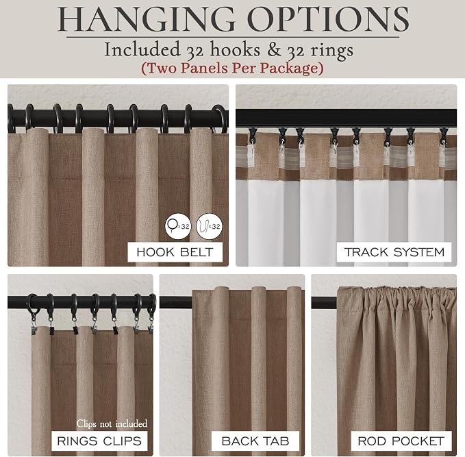RustBrown Black Out 90 Inch Long Boho Curtains 2 Panel Set, Farmhouse Curtains for Living Room Darkening/Thermal/Noise Reduction Textured Flax Linen Drape 8ft Hook&Ring Included Chocolate 50"Wx90" L