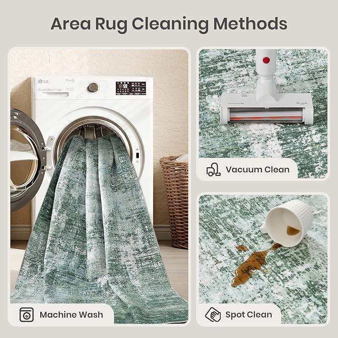 Valenrug Washable Rugs 4x6 - Stain Resistant 4x6 Area Rugs for Living Room, Non Slip Backing Abstract Rugs for Bedroom, Folable Machine Washable Area Rug(4'x6', Sage Green)