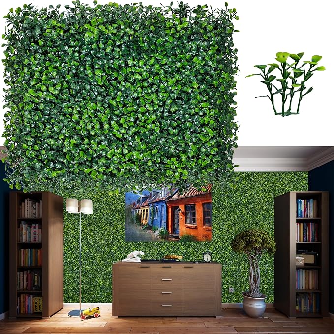 ODTORY Artificial Ivy Hedge Fence, 16"x12" 24P 32 sqft Grass Backdrop Wall | UV-Anti, Faux Boxwood Hedge Fence, 4-Layer Leaves, Garden/Backyard/Balcony Privacy Screen, Indoor Outdoor Wall Decor