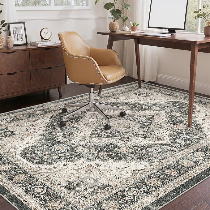 Roxstand 3x5 Washable Area Rug, Small Non Slip Rug, Black/Beige | Non-slip Backing, Low-Pile, Stain Resistant, Pet Friendly, For Living Room, Bedroom, Dining Room, Nursery