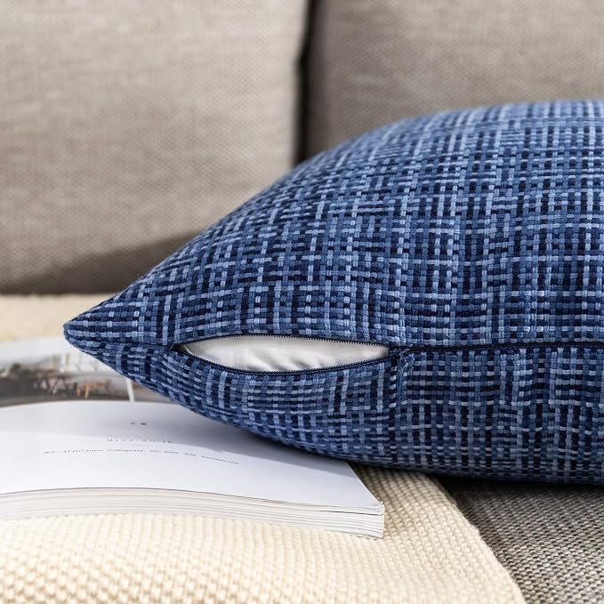 Kevin Textile Outdoor Waterproof Throw Pillow Covers 14x36 Inch Pack of 1 Woven Faux Linen Decorative Water Resistant Long Body Lumbar Cushion Covers for Tent Patio Garden Couch Sofa Navy Blue