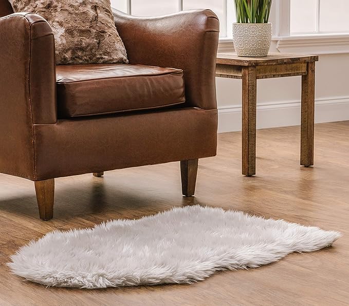 Chanasya Super Soft Faux LongFur Suede Fake Sheepskin for Sofa Couch Stool Vanity Chair Cover Luxurious Fluffy Rug Solid Shaggy Area Rugs for Living Bedroom Floor - Gray 2ftx3ft