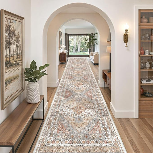 zesthome 3x14 Washable Runner Rug for Hallway, Non-Slip Long Hallway Runner for Entryway, Soft Vintage Kitchen Mats for Floor, Abstract Dining Room, Bedroom, Living Room Rugs(Orange,3'x14')