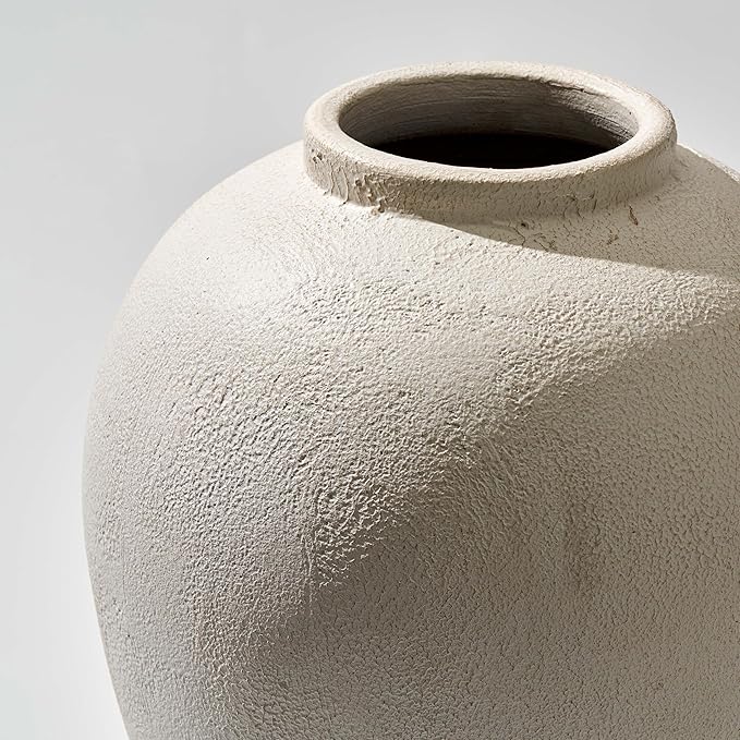 LB2 White Ceramic Large Vase, 12.7" Tall Zen Style vase, Terra Cotta Pitcher, Distressed Farmhouse Decor, Pottery Decorative Flower for Home Decor