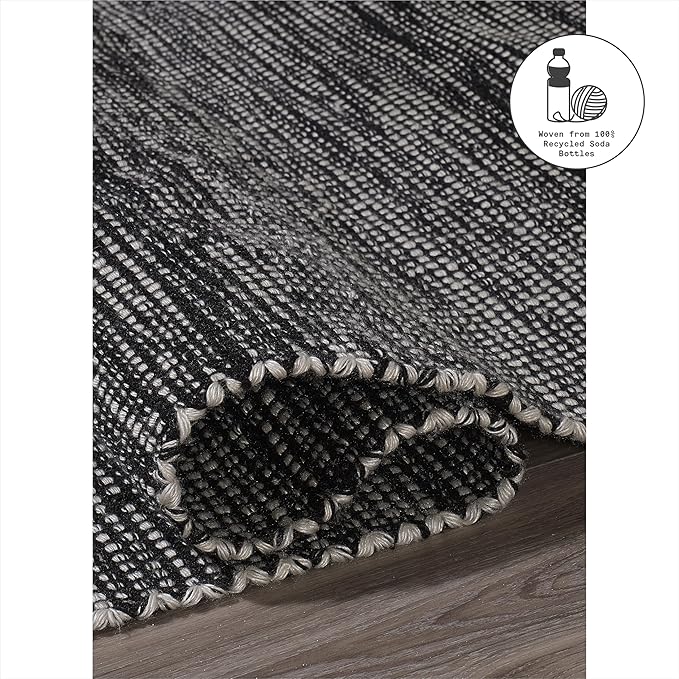 Fab Habitat Machine Washable Area Rug - Hand Woven, Stain Resistant, Pet Friendly - Premium Recycled Polyester Yarn - Solid - Bedroom, Living/Dining Room - Kingscote - Black & White - 8 x 10 ft