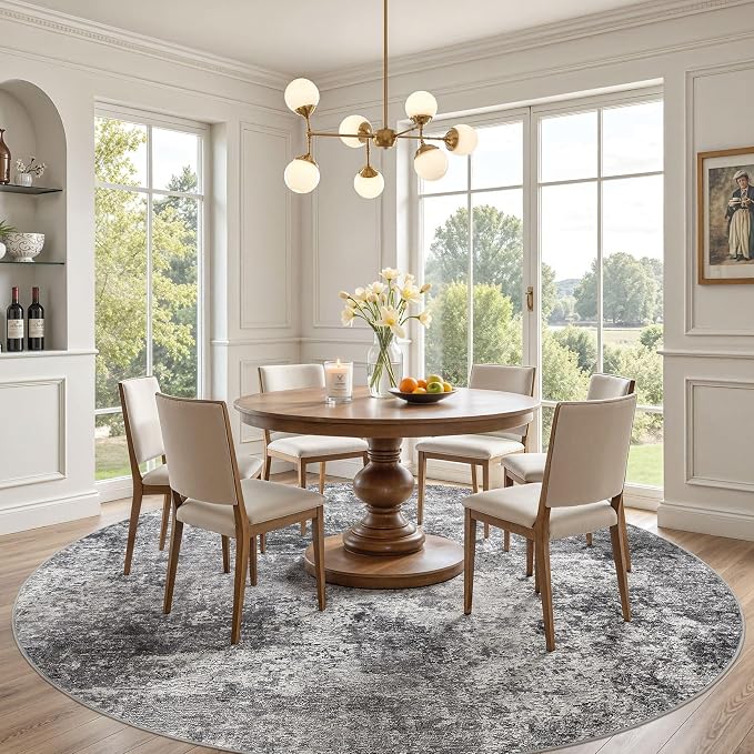 DMOYEST 10ft Round Area Rug Living Room Rugs - 10x10 Washable Circle Rug Large Soft Indoor Neutral Modern Abstract Low Pile Carpet for Bedroom Dining Room Farmhouse Home Office - Grey