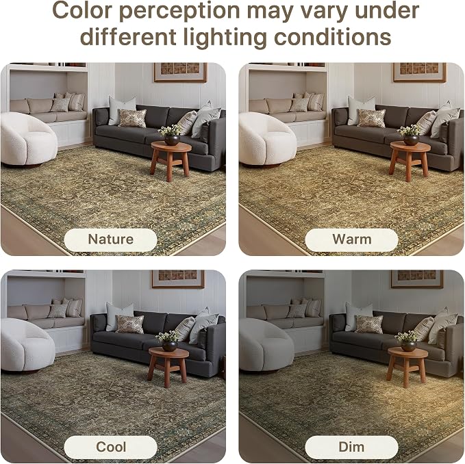 Bavni 2X6 Rug Runners for Hallways, Washable Runner Rug Non Slip, Vintage Floral Print Style Rugs for Bedroom-Lightweight Low Pile Carpet for Kitchen Bathroom,Green