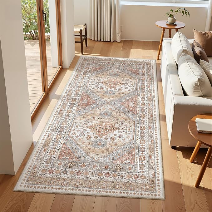 zesthome 3x6 Runner Rug Non Slip, Thin Entryway Washable Rug for Entryway, Runners for Hallways, Low Pile Vintage Abstract Soft Rugs for Living Room, Kitchen, Bedroom(Orange,3'x6')