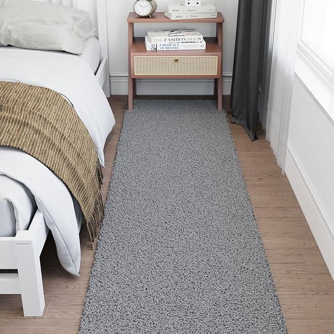 Ottomanson Shag Hallway Runner Rug 2' x 10', Fluffy Runner with Non-Slip Rubber Backing, Soft Non-Shedding Rug for Entryway, Kitchen, Corridor, Laundry, Gray