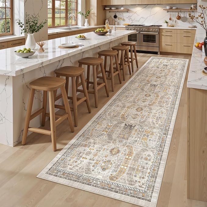 2'6" x 10'Non Slip Runner Rugs - Runners for hallways, Kitchen,Entryway,Stain Resistant Washable Rugs for Bedroom, Indoor Vintage Area Rugs (Brown/Gold,2'6" x 10')