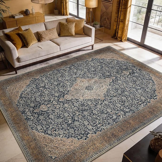 Keen Home Design 9x12 Rug - Machine Washable Area Rug with Non-Slip Backing, Ideal for Living Room, Dining Room, Bedroom - Vintage, Easy Clean, Durable, Low Pile Rug - (9' x 12')