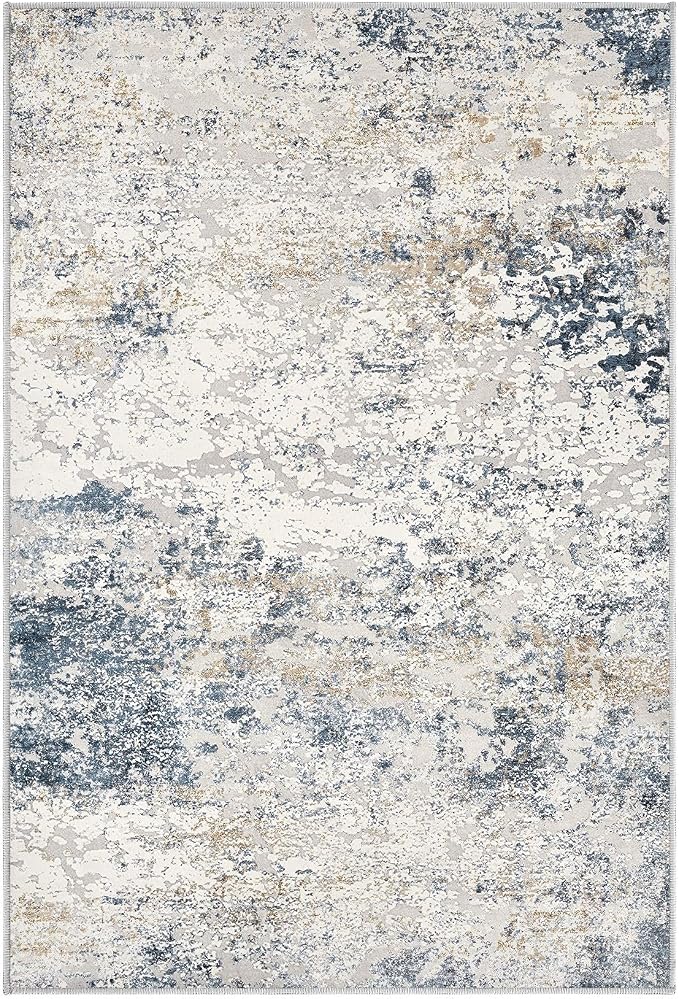 DMOYEST 2x3 Entryway Area Rug: Washable Neutral Modern Abstract Small Rug - Non-Slip Low Pile Throw Indoor Carpet for Entrance Kitchen Front Door Mat Bathroom Entry Kids Room - Beige Blue