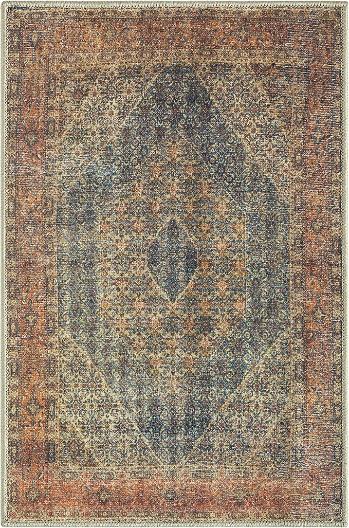 Keen Home Design 2x3 Rug - Machine Washable Entry Rug with Non-Slip Backing, Ideal for Enteryway, Kitchen, Bathroom, Laundry Room - Vintage, Easy Clean, Durable, Low Pile Rug - (2' x 3')