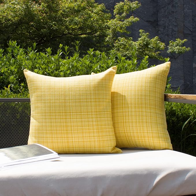 Kevin Textile Pack of 2 Decorative Outdoor Waterproof Throw Pillow Covers Stripe Pillowcases Modern Cushion Cases for Patio Couch Bench 16 x 16 Inch Yellow