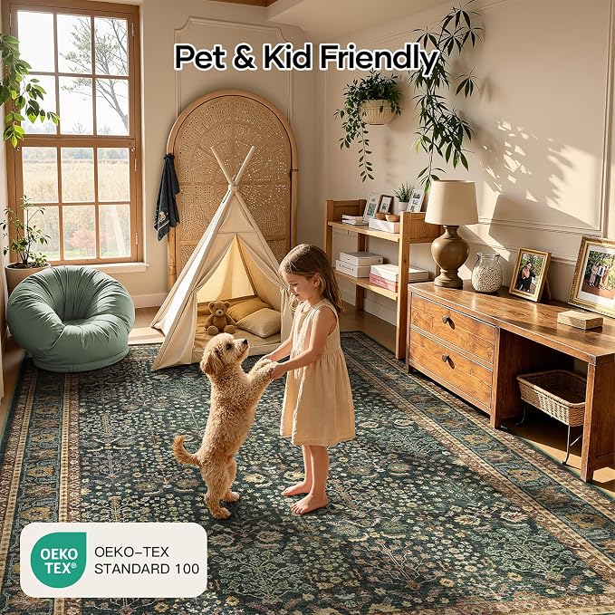 Lofus 10x14 Large Green Area Rug for Living Room & Bedroom Washable Non-Slip