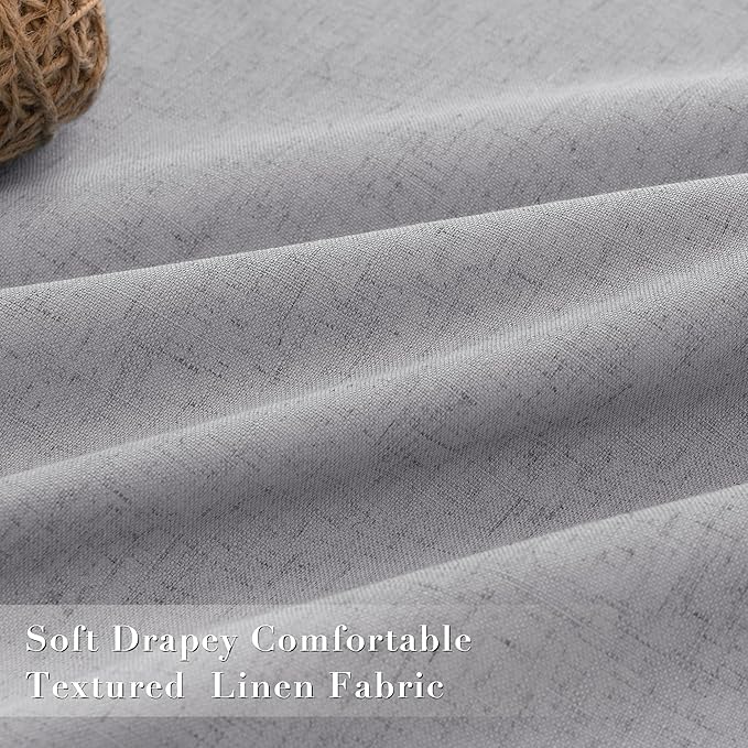 Joywell 100% Blackout Linen Curtains 80 Inches Long for Bedroom Black Out Curtain 2 Panel Set Rod Pocket Back Tab Room Darkening Drapes for Dining Room Office Window 52 x 80,Light Gray