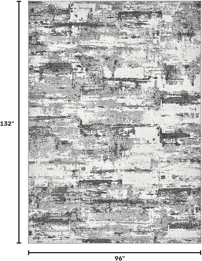 Area Rugs for Living Room: 8x11 Abstract Washable Rug Modern Neutral Large Soft Stain Resistant Non-Slip Backing Machine Table for Bedroom Dining Room Indoor Home Office Carpet - Black Grey