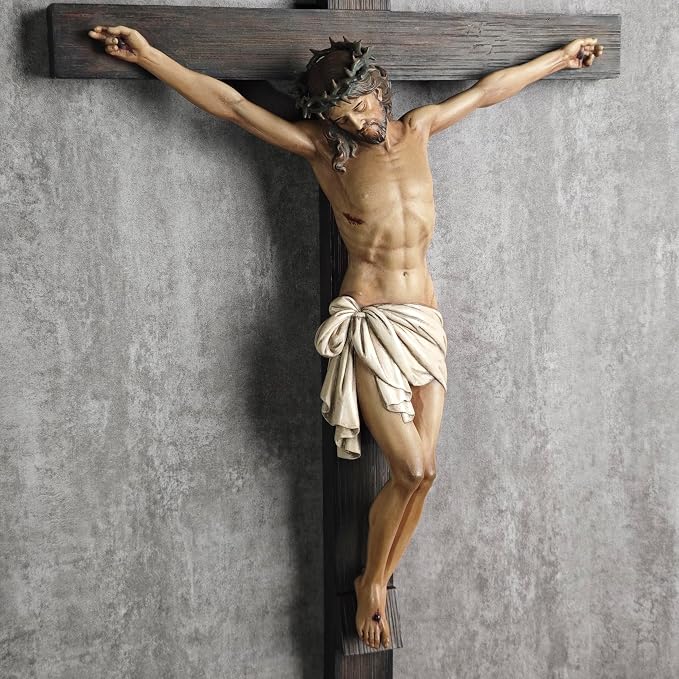 BC Catholic Crucifix Wall Cross 24" H Religious Cross for Wall | Jesus Christ Catholic Home Decor, Religious Gifts, Collectable Statue Renaissance Sculpture handmade By Buildclassic