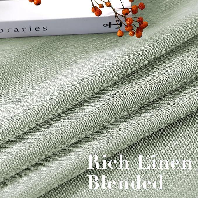 H.VERSAILTEX Linen Curtains Flax Linen Blended Curtain Panels for Living Room/Bedroom Semi Sheer Privacy Curtains 102 inch Length 2 Panels Set Nickel Grommet Window Drapes, Sage