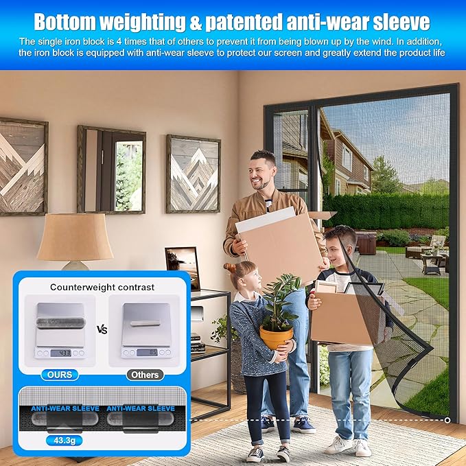 Magnetic Screen Door 32x 80 in, Thicker 265g/㎡ Mesh, Reversible Left Right Side Opening Wide Magnetic Screen Door, Upgraded-Model Full Strip Magnets for Sliding & French Doors