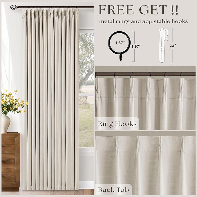 80 Inch Pinch Pleated Linen Black Out Curtains 2 Panels for Bedroom Living Room Cream 100% Blackout Curtains 80 Inches Long Pinch Pleat Dual Layer Drapes Cream Ivory Drapes for Dining Room Office