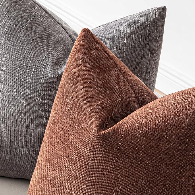 MIULEE Textured Couch Pillow Covers 18x18 Inch Pack of 2,Red Taupe Soft Thick Solid Decorative Chenille Throw Pillows Neutral Farmhouse Cushion Covers Modern Home Decor for Sofa Bedroom Living Room