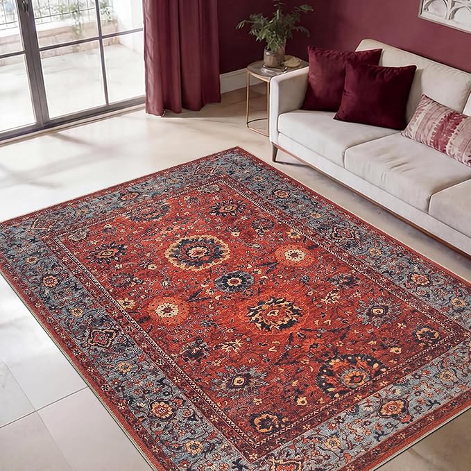 Keen Home Design 48"x72" Rug - Machine Washable Area Rug with Non-Slip Backing, Ideal for Living Room, Dining Room, Bedroom - Vintage, Easy Clean, Durable, Low Pile Rug - (4' x 6')