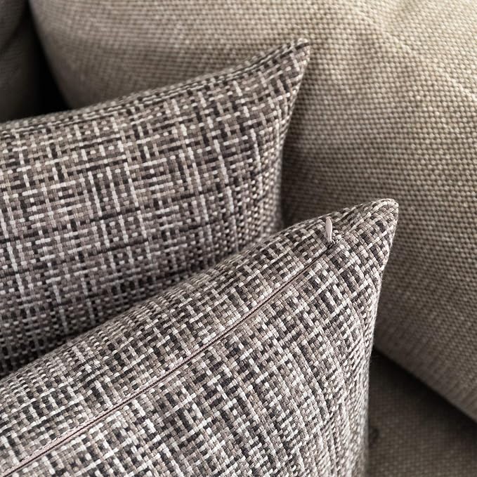 Kevin Textile Outdoor Waterproof Throw Pillow Covers 26x26 Inch Pack of 2 Woven Faux Linen Farmhouse Decorative Euro Shams Water Resistant Cushion Covers for Tent Patio Garden Couch Sofa Grey