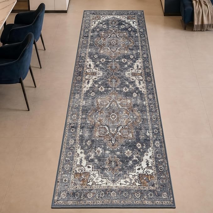 Keen Home Design 30"x144" Rug - Machine Washable Runner with Non-Slip Backing, Ideal for Hallway, Entryway, Kitchen, Laundry Room - Vintage, Easy Clean, Durable, Low Pile Rug - (2'6" x 12')