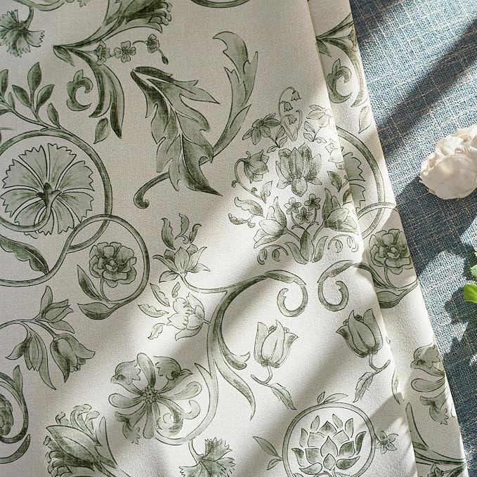 jinchan Floral Blackout Curtains for Bedroom Living Room 96 Inches Length Farmhouse Curtains Room Darkening Vintage Drapes Traditional Rod Pocket Window Treatment 2 Panels Set Sage Green on Beige