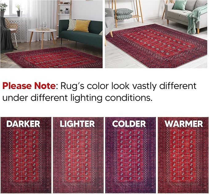 Keen Home Design 5x7 Rug - Machine Washable Area Rug with Non-Slip Backing, Ideal for Living Room, Dining Room, Bedroom - Vintage, Easy Clean, Durable, Low Pile Rug - (5' x 7')
