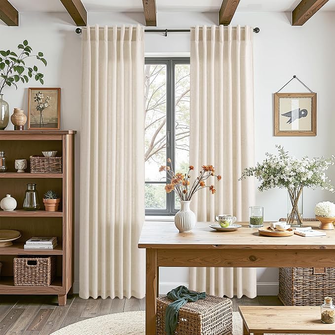 Linen Curtains for Living Room 120 Inches Long Modern Farmhouse Decor Light Filtering Semi Sheer Curtain Back Tab Luxury Neutral Rustic Floor to Ceiling High Window for Bedroom 52x120, 2 Panels