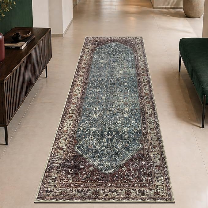 Keen Home Design 30"x120" Rug - Machine Washable Runner with Non-Slip Backing, Ideal for Hallway, Entryway, Kitchen, Laundry Room - Vintage, Easy Clean, Durable, Low Pile Rug - (2'6" x 10')