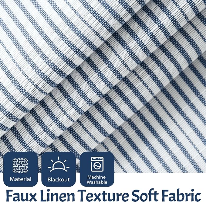 DriftAway Blackout Linen Ticking Striped Curtain Valance 18 Inches Navy | Double Layer Farmhouse Country Rustic Stripe Yarn Dyed Woven Thermal Insulated Rod Pocket Valance for Living Room