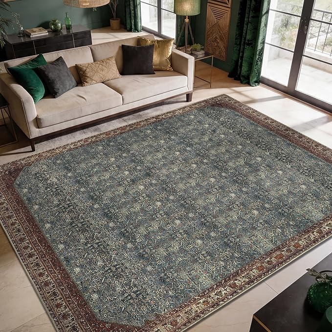 Keen Home Design 10x14 Rug - Machine Washable Area Rug with Non-Slip Backing, Ideal for Living Room, Dining Room, Bedroom - Vintage, Easy Clean, Durable, Low Pile Rug - (9'7" x 14')