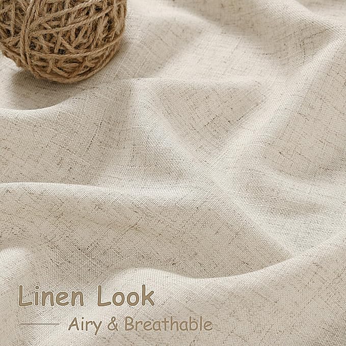 Boho Linen 144 Inch Curtains for Living Room Light Filtering Semi Sheer Curtain Back Tab Boho Eclectic Home Decor Elegant Farmhouse Drapes Floor to Ceiling High Window for Bedroom 52x144, 2 Panels