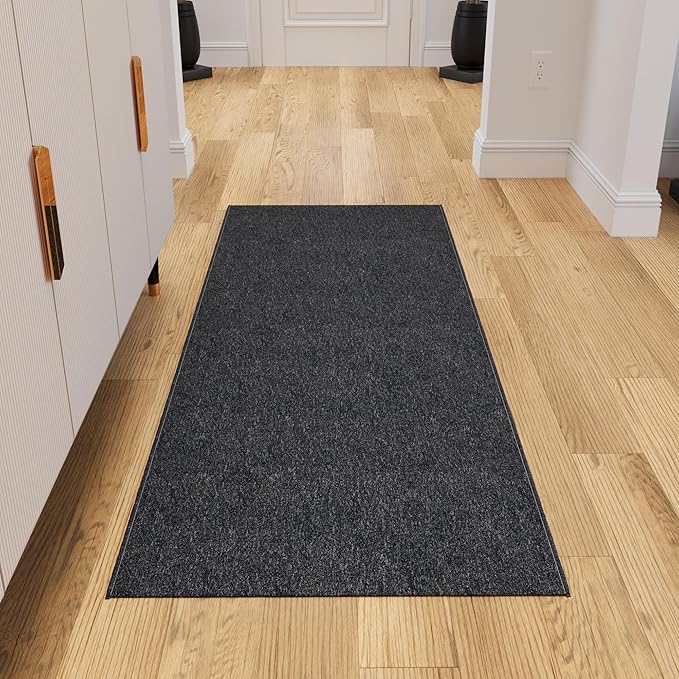 Ottomanson 1'10" x 7' Ultra-Thin Hallway Runner Rug - Durable Non-Slip Carpet for High-Traffic Areas - Fits Under Doors for Seamless Entry - Ideal for Kitchen, Entryway, Bedroom & Living Room, Black