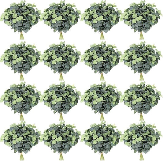 Tigeen 100 Pcs Artificial Eucalyptus Stems Tall 11.8 Inch Tall Faux Eucalyptus Branches Fake Greenery Plants Stems for Vase Home Party Wedding Decorations