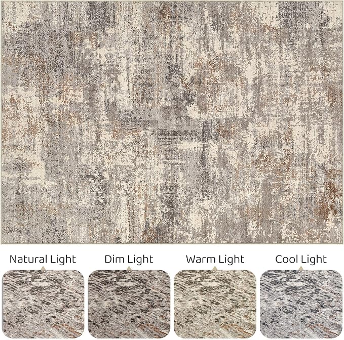 10x12 Area Rug Living Room: Washable Large Abstract Neutral Modern Soft Rug Stain Resistant Indoor Floor Non-Slip Accent Carpet for Bedroom Nursery Playroom Dining Room Office Home- Sand Brown Black