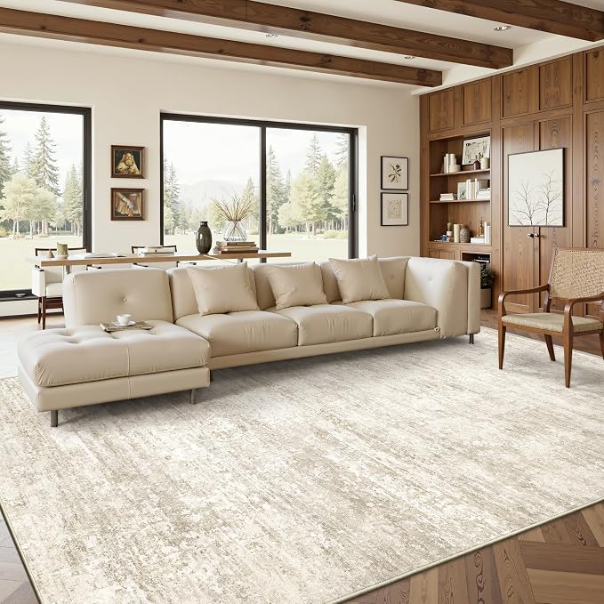 Art&Tuft Washable Rugs 6x9, Anti-Slip Backing Abstract Area Rugs, Stain Resistant 6x9 Rugs for Living Room, Foldable Machine Washable Area Rug(6'x9', 01-Beige)