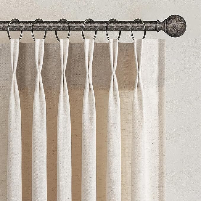 Topfinel 102 Inch Curtains 2 Panels Set,Two Packs Pinch Pleat Back Tab Linen Window Semi Sheer Privacy Thick Decorative Curtain Drapes for Living Room Bedroom,40x102 in Long,Ivory Beige