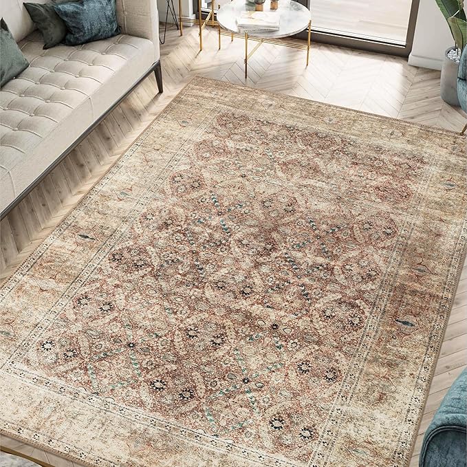 Keen Home Design 5x7 Rug - Machine Washable Area Rug with Non-Slip Backing, Ideal for Living Room, Dining Room, Bedroom - Vintage, Easy Clean, Durable, Low Pile - (5' x 7')