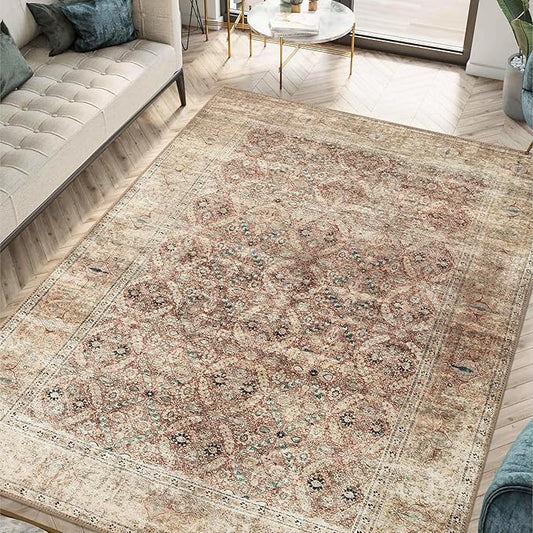 Keen Home Design 48"x72" Rug - Machine Washable Area Rug with Non-Slip Backing, Ideal for Living Room, Dining Room, Bedroom - Vintage, Easy Clean, Durable, Low Pile - (4' x 6')