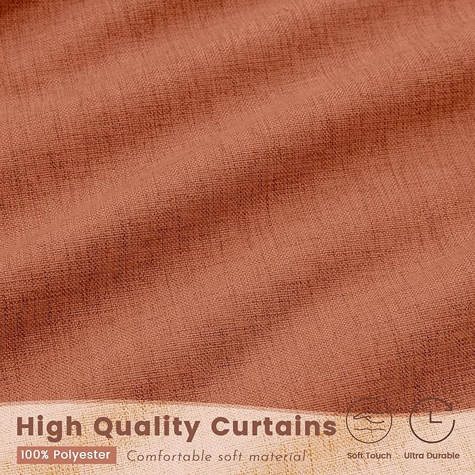 Blackout Curtains 45 Inch Long for Bedroom & Living Room Terracotta Pinch Pleat 100% Room Darkening Noise Reducing Thermal Insulated Linen Drapes, 2 Panels Set with Back Tab