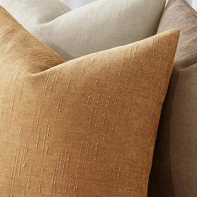 MIULEE Pack of 2 Decorative Throw Pillow Covers Soft Chenille Throw Pillows Solid Textured Cushion Covers Home Decor for Couch Sofa Bedroom Living Room 22x22 Inch,Golden Brown