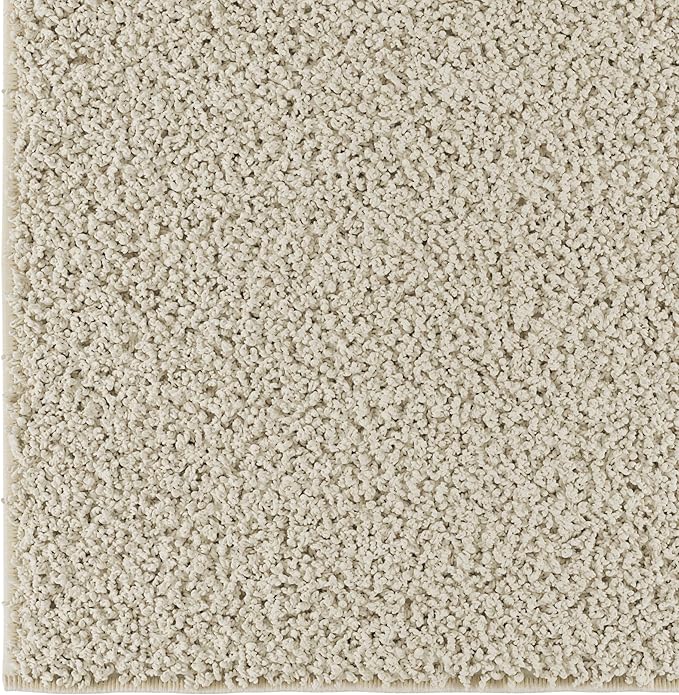 Ottomanson Shag Area Rug 3' x 4', Fluffy Bedroom Rug with Non-Slip Rubber Backing, Soft Non-Shedding Accent Rug for Living Room, Nursery, Entryway, Dorm, Cream