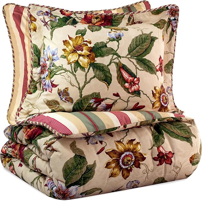Waverly Laurel Spring 3-Piece Quilt Set – King - 100% Cotton Lightweight Bedding in Parchment