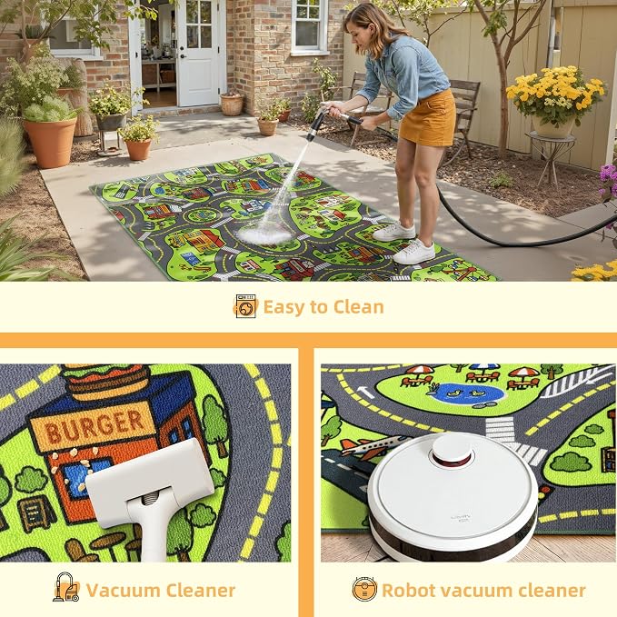 Upgrade Ultra Non Slip Kids Car Rug, Kids Road Playmat Rug for Toy Cars, Educational Town City Map Washable Carpet for Boys Playroom Bedroom, Safer Car Track Play Mat for Children Toddler, 140"x84"