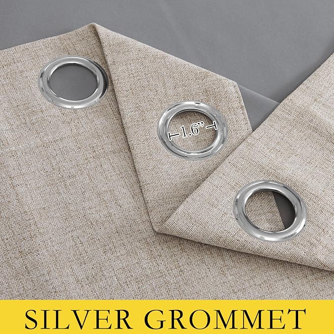 NICETOWN Oatmeal Full Blackout Boho-Chic Linen Curtains 84 inch Long 2 Panels Set for Cafe Window, 42 inch Wide, Thick Linen Blend Drapes, Insulated Window Covers Draperies with White Backing