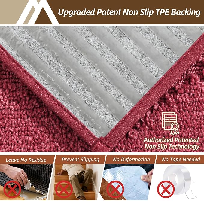 COSY HOMEER Stair Landing Rugs Non-Slip Corner Indoor Edging Stair Treads for Wooden Steps,Washable Soft Stair Landing Mat for Kids,Elder and Dogs,Polyester,TPE Backing,Red,30x30inch